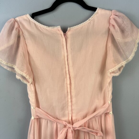 Gunne Sax Vintage Pink Lace Up Prairie Maxi Dress Romantic Milkmaid 70s 80s - Picture 6 of 12